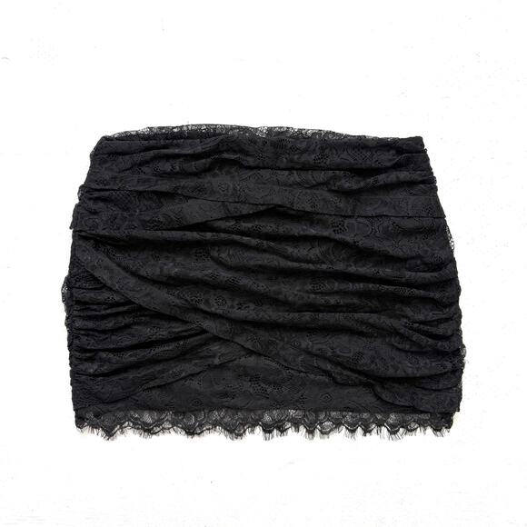 Aqua Black Lace Ruched Wrap Mini Skirt Size Medium - Picture 1 of 6